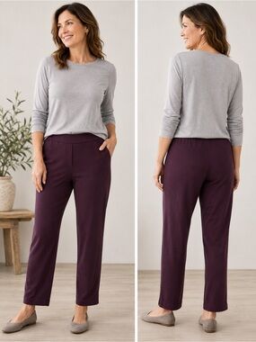J Jill Ponte Slim Leg Pants Burgundy Pull On Stretch Women’s Size Medium